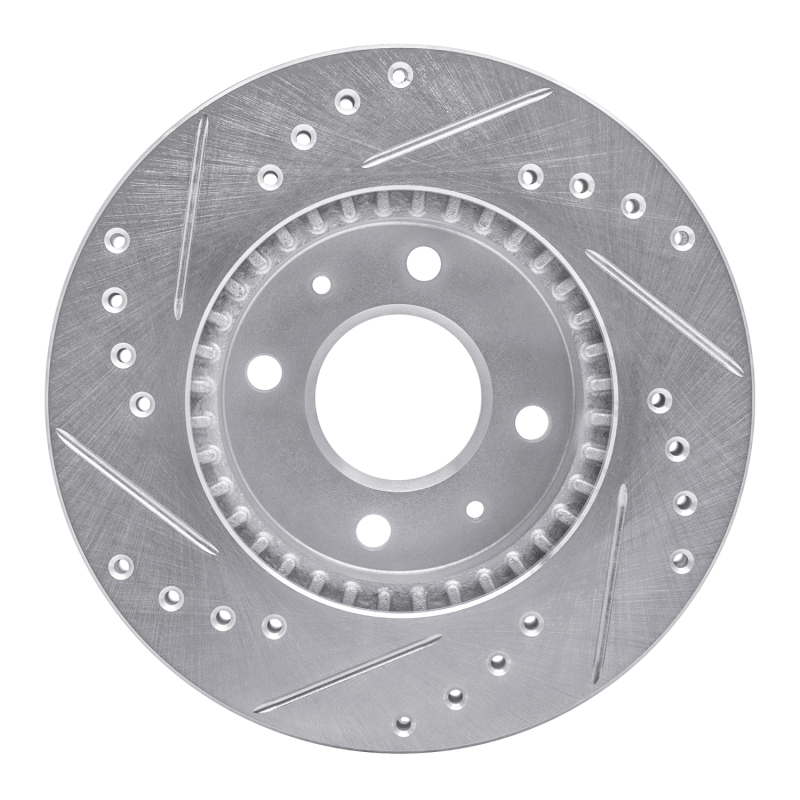 Nissan Sentra Brake Rotor (1) - Front Right - R1 Concepts - Drilled & Slotted - Silver - `95-`00